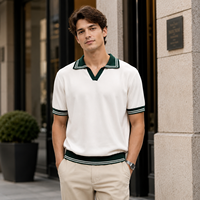 Polo en maille à manches courtes pour homme FNJIA, col rayé, blocs de couleur, poignets côtelés, style décontracté chic, vente en gros