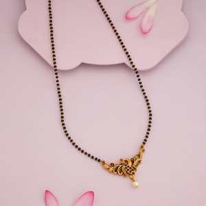 Wedding-Ready Antique Gold <b>Ruby</b> Synthetic Stones Beads Mangalsutra <b>Necklace</b> for Women's Hinduism - Product Image 2