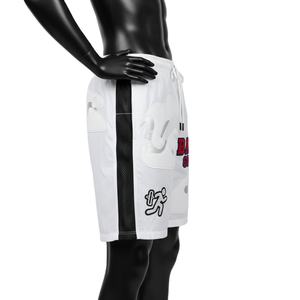 Short coupe-vent pour femme en nylon premium blanc avec empiècements en mesh noir et logo brodé - Product Image 3