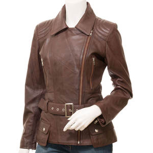 Chaqueta de Cuero para Mujer de Alta Calidad, Color Sólido, Transpirable, Impermeable, Ecológica, con Cuello Alto - Product Image 1