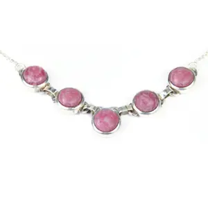 925 Silver Rhodonite Beaded <b>Necklace</b> Fashionable Gemstone Jewelry for Women - Product Image 1