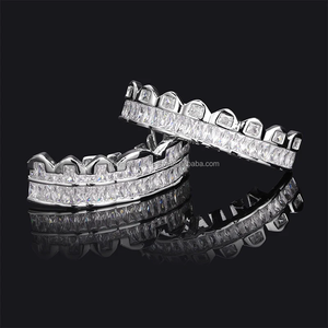Accesorios de Halloween europeos y americanos Hip Hop Grillz Dientes Cuadrado Baguette Moissanite Dientes de plata HipHop Grillz - Product Image 2