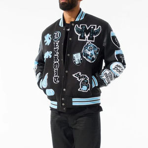 Bûches personnalisées veste universitaire pour hommes chenille broderie Logo manches en cuir laine veste universitaire Letterman veste de baseball pour hommes - Product Image 6