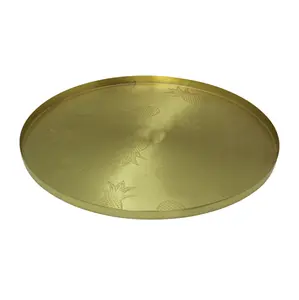 Round Shape Iron Serving Plate Gold Color Brass Plated Plate Dish And Tray For Serving Food In Restaurant Handcrafted