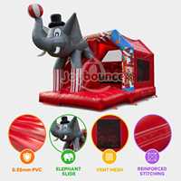 Château gonflable en PVC en forme d'éléphant de cirque avec toboggan et mur d'escalade pour location de fête en plein air