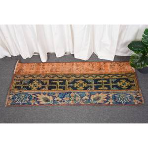 Tapis Vintage en Laine Bleu Orange 1.5 X 3.8ft Classique Turc Tabriz Large Zone Patchwork Motif Latex pour Couloir Chambre Décor - Product Image 1
