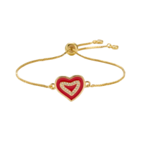 Bracciale da donna alla moda con ciondoli personalizzati in ottone placcato oro 18k, smalto morbido rosso e blu, e charm a cuore con zirconi