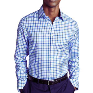 Bleu cobalt 100% coton de qualité supérieure col montant décontracté chemise de printemps pour hommes tricoté en relief solide sans fer sans plis 240g OEM - Product Image 1