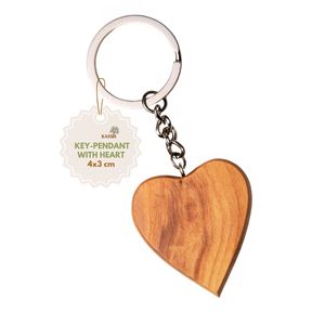 Llavero de Corazón de Madera de Olivo Ecológico Hecho a Mano de 4 cm con Grabado Impreso, Regalo al por Mayor de Belén - Product Image 1