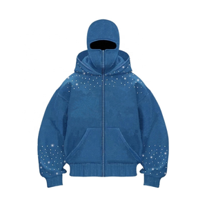 Masque facial d'hiver pour homme avec logo personnalisé, cagoule à fermeture éclair intégrale, masque de ski en polaire 100% coton, ninja, strass, streetwear lourd - Product Image 1