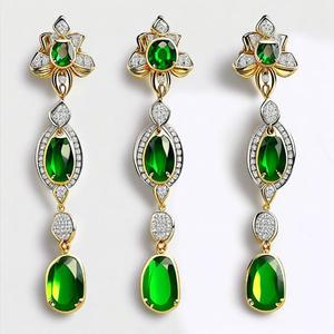 Stylish 18K Gold-Plated 925 <b>Sterling</b> <b>Silver</b> Drop <b>Earrings</b> with Green Onyx Gemstone Fashionable Hydro Design - Product Image 3