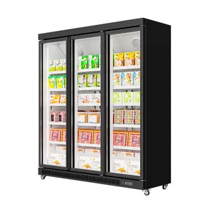 ตู้เย็นแบบเปิดหลายชั้นพร้อมประตูกระจกตู้เย็นอุปกรณ์ทำความเย็นความสูง2.2เมตรสำหรับเนื้อสัตว์สำหรับซูเปอร์มาร์เก็ต