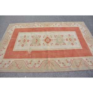 Vintage Turkish <b>Rug</b> Traditional Orange Beige 5.2 X 7.9 ft Classic Large Area <b>Flat</b> Weave Patchwork Pattern Wool Latex for Hallway - Product Image 4