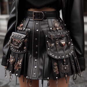 Mini jupe en cuir véritable chic pour femme Logo personnalisé avec fermeture éclair et boutons en corne de boeuf authentiques - Product Image 3