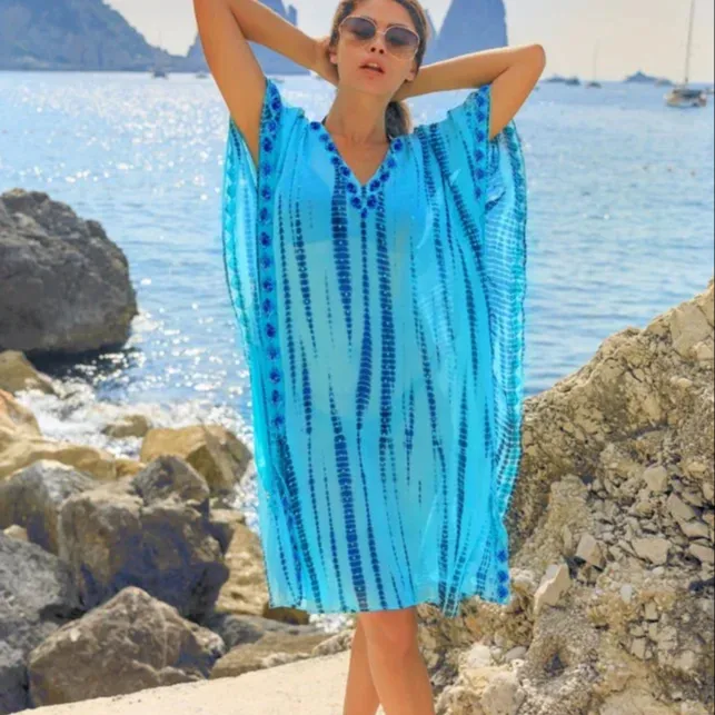 sexy gypsy style dresses tie dye wedding dress casual dress for beach party beach short kaftan bikini cover up Manhattan Kaftan