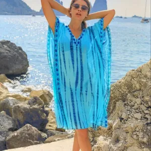 Sexy Zigeunerstijl Jurken Tie Dye Trouwjurk Casual Jurk Voor Strandfeest Strand Korte Kaftan Bikini Cover Up Manhattan Kaftan