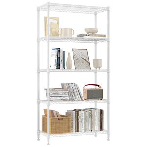 MZG Elegant White Powder Coated 5 Tier Wire Shelving <b>Unit</b> for Garage Kitchen Bathroom <b>Laundry</b> - Product Image 1