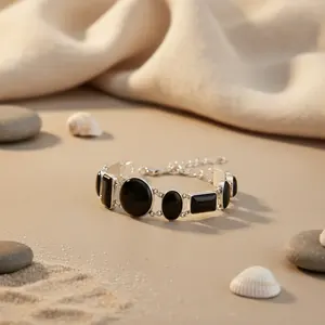 Women's Vintage Religious 925 <b>Silver</b> Onyx Stone <b>Bracelet</b> with Diamond and <b>Pearl</b> Charm <b>Bracelets</b> for Party Gift Jewelry - Product Image 3