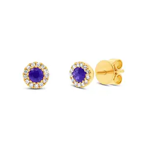 Boucles d'oreilles en or massif 18 carats avec saphir bleu et diamant au prix de gros