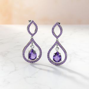 14K Solid <b>Gold</b> Platinum <b>Rose</b> <b>Gold</b> <b>Stud</b> <b>Earrings</b> for Women Elegant Teardrop Design with Lavender Sapphire Diamond Elegant Jewelry - Product Image 1