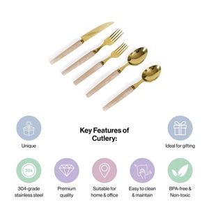 Vente chaude ensemble de couverts sans danger pour les aliments avec poignée en résine blanche pour la maison et l'hôtel vaisselle ensembles de couverts en argent miroir acier or - Product Image 2