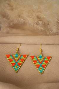 Boho ต่างหูลูกปัดด้วยการออกแบบสีฟ้าครามและลูกปัดแก้วเรียงซ้อนกันของขวัญเครื่องประดับที่ไม่ซ้ำกันจากหัตถกรรม - Product Image 3