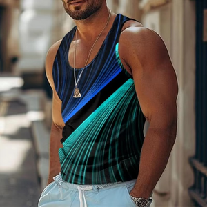 Camisetas sin mangas con estampado 3D de rayas coloridas para hombre, camisetas con patrón de moda Simple, chaleco informal de verano, camiseta sin mangas de calle deportiva de gran tamaño - Product Image 5