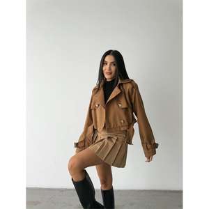 Trench court marron décontracté avec ceinture pour la saison automnale - Product Image 3