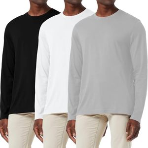 T-shirt à manches longues pour homme, 180-400 g/m², 100 % coton, col rond, t-shirt décontracté à manches longues, jersey imprimé en sérigraphie, blanc - Product Image 1