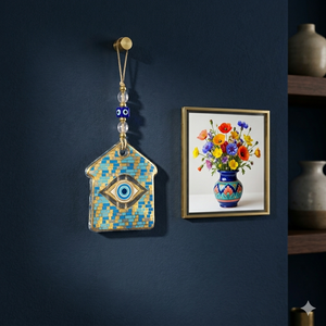 Décoration murale œil porte-bonheur doré, amulette Nazar turque, cadeau de pendaison de crémaillère, décoration intérieure - Product Image 3
