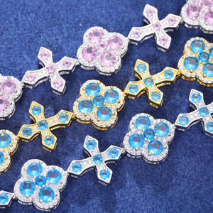 New Design 925 Silver Bracelet Fashion Charming Flower and Cross Bracelet For Women <b>Men</b> VVS D Moissanite Hip Hop Jewelry - Product Image 4