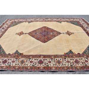 พรมตุรกีวินเทจ ขนาด 9.1x12.6 ฟุต สีเบจ-น้ำเงิน ลายต้นไม้และพืช พรมทำจากขนสัตว์ - Product Image 3