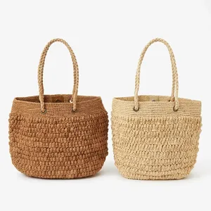 Bolso de Hombro de Rafia Tejido a Mano, Estilo Bohemio, para Verano, Playa, Compras, con Correa Desmontable para Mujer - Product Image 5