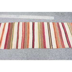 Alfombra de yute Kilim turco Vintage de 27X10,3 pies en beige, marrón, diseño de retazos rectangulares con respaldo de látex, para decoración de pasillo o habitación - Product Image 3