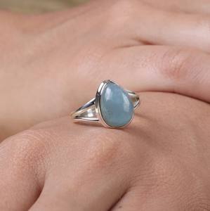 Bague Cabochon Aqua Onyx en argent sterling 925 massif pour filles pierre précieuse en forme de poire classique pour anniversaire-Fourniture de bijoux en vrac - Product Image 2