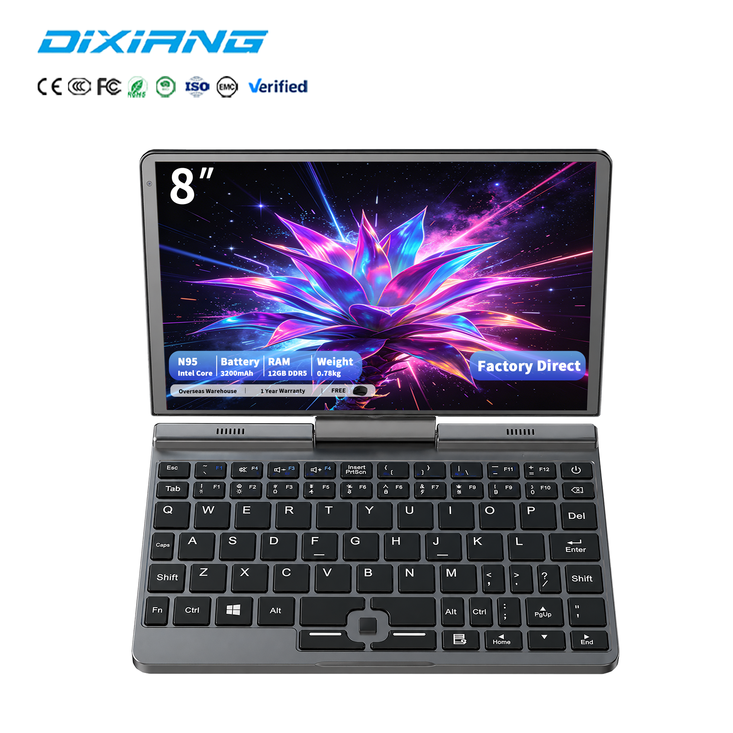 <strong>2026</strong> Hot Sale 8 <strong>Inch</strong> Mini Touch <strong>Notebook</strong> Intel Celeron N95 12GB DDR5 512GB SSD <strong>10</strong>-Point Touch Win11 Office Laptop