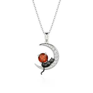 Jeulia Custom <b>Black</b> <b>Cat</b> Moon Necklace with Round Birthstone-Gold Plated Chain - Product Image 4