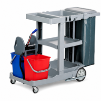 Chariot de nettoyage multifonctionnel, chariot de nettoyage commercial, chariot utilitaire en PP, 4 roues, capacité de 300 lb, pour hôtel, bureau