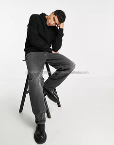 Sweat-shirt en coton uni de haute qualité, personnalisé, sans cordon de serrage, coupe ajustée, noir, pour hommes - Product Image 4