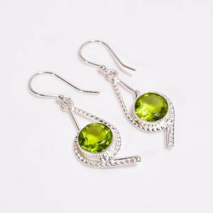 New Arrival Green Peridot Gemstone Round Faceted Vintage Baho Solid 925 Sterling Silver Plated <b>Dangle</b> Drop Womens <b>Fine</b> <b>Earring</b> - Product Image 6