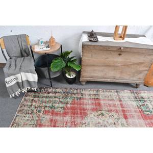 Vintage Turkish Wool <b>Rug</b> 5.4 X 7.6 ft Large Bohemian Red Beige Area Patchwork Design Latex Backed for Hallway Bedroom <b>Bedside</b> - Product Image 2