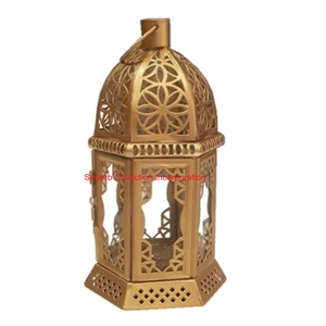 <b>Black</b> & <b>Gold</b> Moroccan Style Lantern Table <b>Lamp</b> Metal Candle Holder Decorative Indoor Lighting Accent For Home Decor & Events - Product Image 3