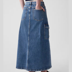 2025 haute qualité Jean jupe femmes taille haute fente ourlet longue ample décontracté Denim jupes jupe droite 100% coton grande taille OEM - Product Image 4