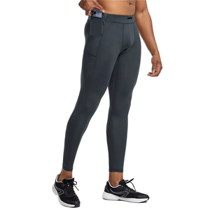 New Design Men's Compression Pants Mid Waist Solid Pattern Yoga Workout Tight <b>Leggings</b> Back <b>Pocket</b> Spandex/Polyester Material - Product Image 4