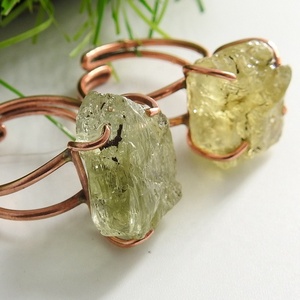 Heliodor pulido Natural áspero alambre envoltura ajustable chapado en oro anillo suelto crudo hecho a mano Casual/deportivo joyería de moda - Product Image 1