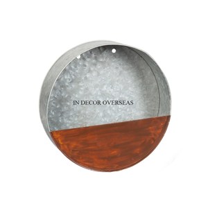 Macetas Colgantes Redondas de Metal Galvanizado y Madera de Calidad Lujosa para Decoración de Interiores de Hogar y Hotel - Product Image 1