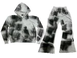 Venta al por mayor fabricación personalizada Boxy Fit de gran tamaño Vintage ácido sucio lavado desgastado Zip Hoodie Baggy Raw Hem Flare chándal - Product Image 3