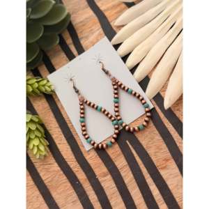 Pendientes colgantes de perlas hechas a máquina con forma geométrica de turquesa Kingman y cobre, estilo Navajo, con colgante graduado - Product Image 3