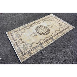 Turkish 3.6x6.2 ft Rug, Accent Vintage Rug, <b>Brown</b> Floral <b>Wool</b> Rug - Product Image 3