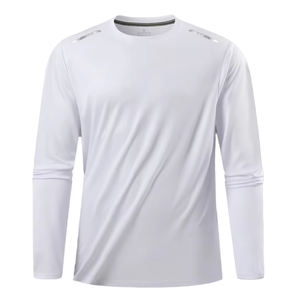 Polyester/coton à manches longues hommes col rond respirant blanc T-Shirt été mode Base chemise imprimé Logo broderie - Product Image 1